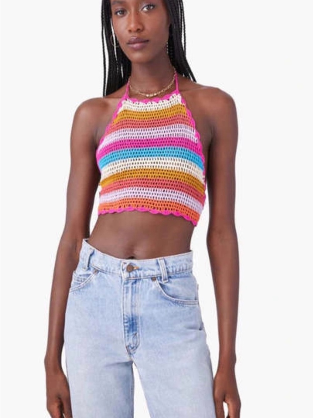 Xirenea Gemma Chrocet Halter Crop Top in Multi-Stripe